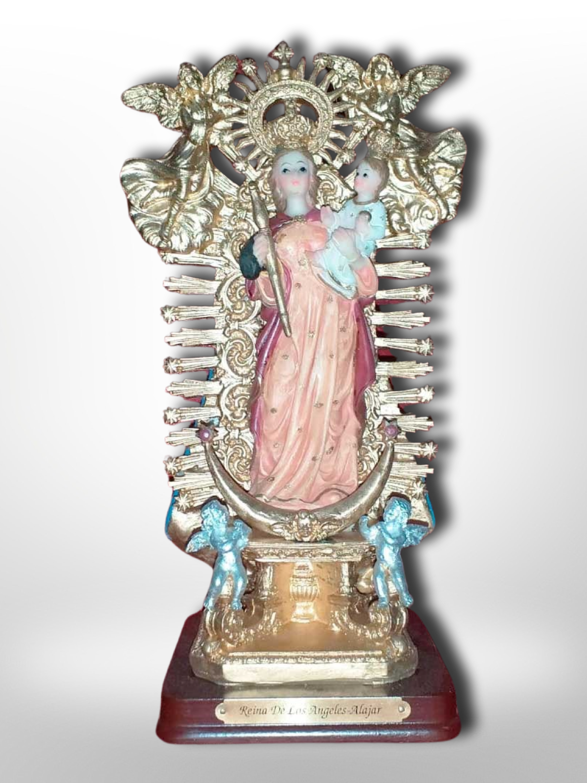 Imagen de la Reina de los Ángeles de resina policromada (18cm)